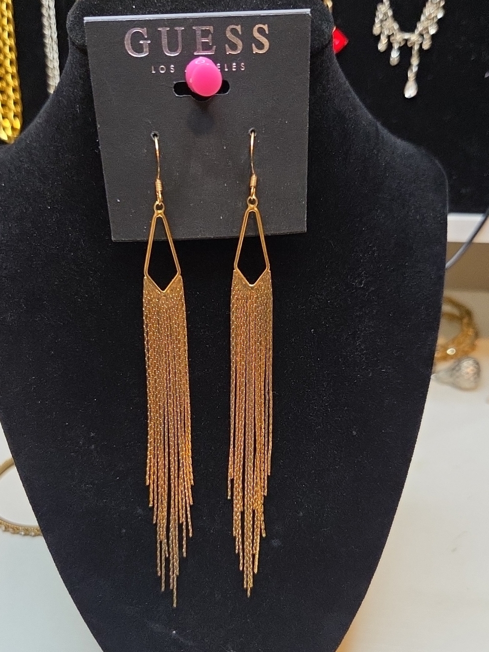 GUESS Gold Tone Long Fringe Drop Earrings